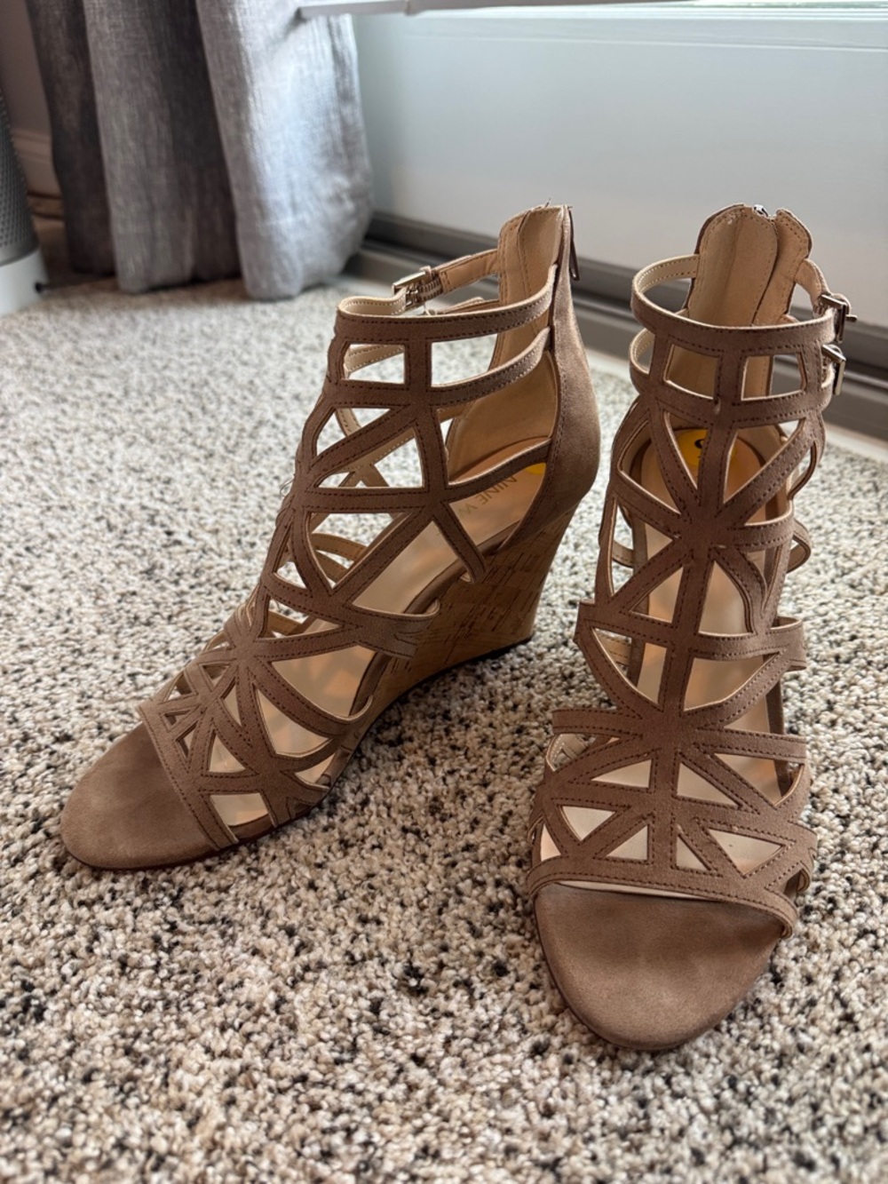 Women’s Taupe Cutout Wedge Sandals - Strappy Peep Toe